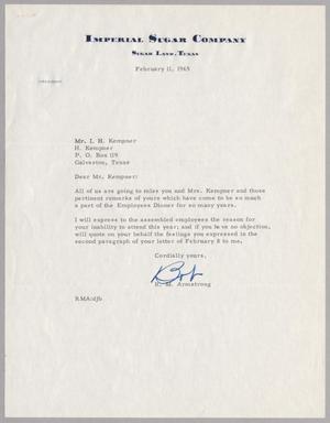 [Letter from R. M. Armstrong to I. H. Kempner, February 11, 1965]
