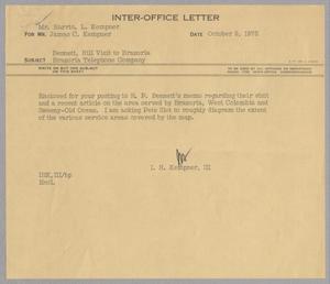 Primary view of object titled '[Inter-Office Letter from I. H. Kempner, III to Harris L. Kempner and James C. Kempner, October 9, 1973]'.