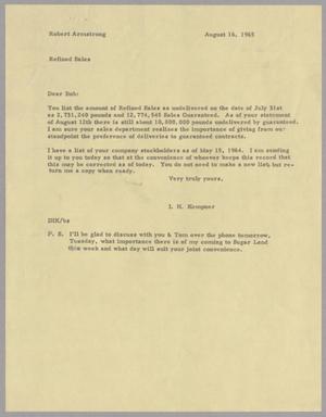[Letter from I. H. Kempner to R. M. Armstrong, August 16, 1965]