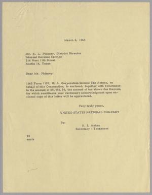 [Letter from R. I. Mehan to R. L. Phinney, March 8, 1963]