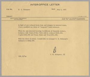 [Letter from I. H. Kempner, III to H. L. Kempner, May 4, 1971]
