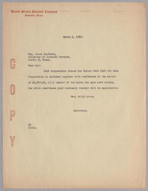 [Letter from D. W. Kempner to Frank Scofield, March 9, 1950]
