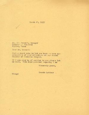 [Letter from Truett Latimer to Bob Crowell, March 28, 1955]