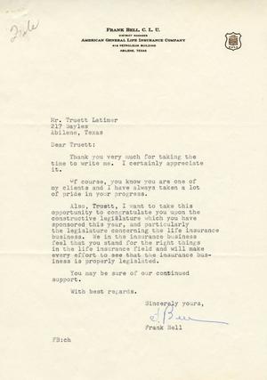 [Letter from Frank Bell to Truett Latimer, 1955]