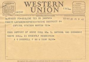 [Telegram from A. G. Brodwell, March 28, 1955]