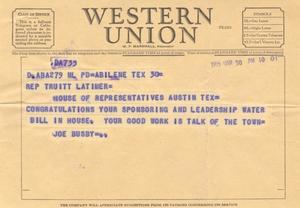 [Telegram from Joe Busby, March 30, 1955]