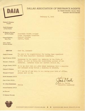 [Letter from Jack L. Curtis to Truett Latimer, February 9, 1955]