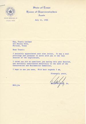 [Letter from Dolph Briscoe, Jr. to Truett Latimer, July 11, 1955]