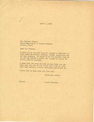 Primary view of object titled '[Letter from Truett Latimer to Herbert Wilson, April 7, 1955]'.