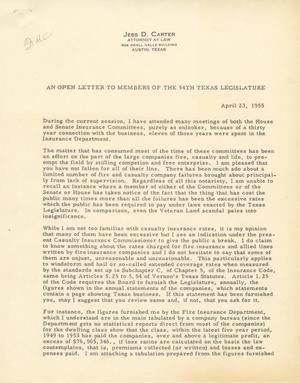 [Letter from Jess D. Carter to Truett Latimer, April 23, 1955]