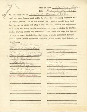 [Letter from Central Ward PTA to Truett Latimer, March 14, 1955]