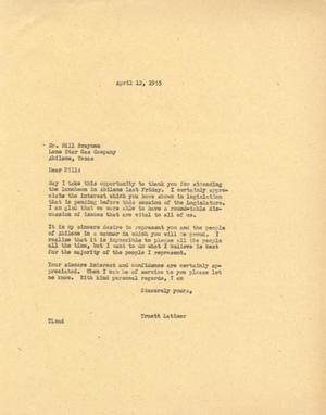 [Letter from Truett Latimer to Bill Braymen, April 12, 1955]