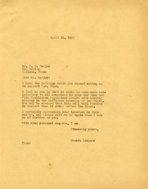 [Letter from Truett Latimer to R. D. Batjer, April 26, 1955]