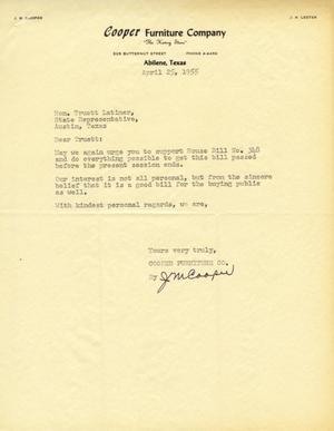 [Letter from J. M. Cooper to Truett Latimer, April 25, 1955]