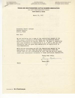 [Letter from Henry Bell to Truett Latimer, March 29, 1955]