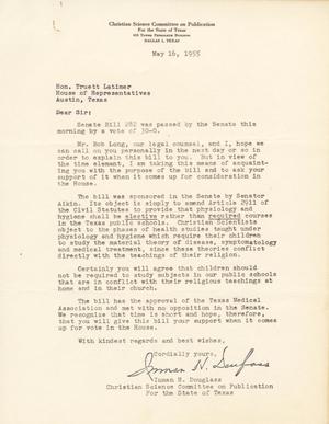 [Letter from Inman H. Douglass to Truett Latimer, May 16, 1955]
