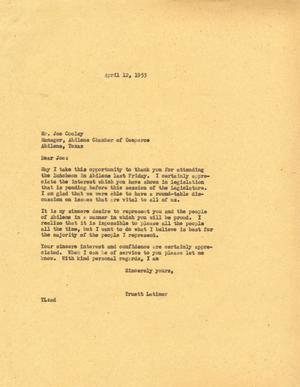 [Letter from Truett Latimer to Joe Cooley, April 12, 1955]