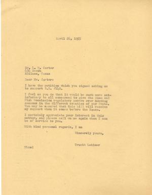 [Letter from Truett Latimer to L. H. Carter, April 26, 1955]