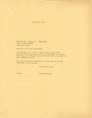 [Letter from Truett Latimer to Mr. and Mrs. Charles F. Childress, April 18, 1955]