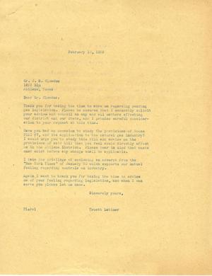 [Letter from Truett Latimer to J. S. Clowdus, February 10, 1955]