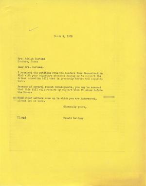 [Letter from Truett Latimer to Mrs. Adolph Burtman, March 9, 1955]