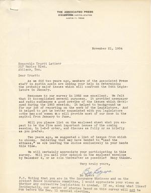 [Letter from Bo Byers to Truett Latimer, November 21, 1954]