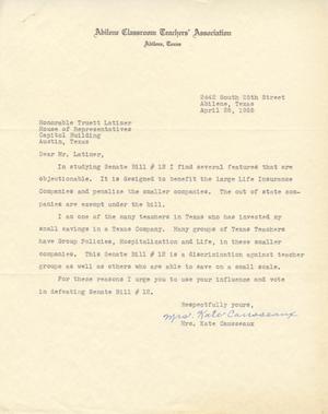 [Letter from Mrs. Kate Causseaux to Truett Latimer, April 25, 1955]