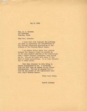 [Letter from Truett Latimer to Mrs. N. L. Barnett, May 6, 1954]