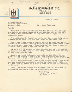 [Letter from J. L. Brasher to Truett Latimer, April 21, 1955]