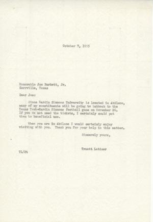 [Letter from Truett Latimer to Joe Burkett Jr., October 7, 1955]