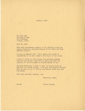 [Letter from Truett Latimer to Theo Ash, April 4, 1955]