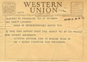 [Telegram from Joe C. Benson, March 21, 1955]