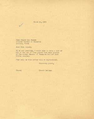 [Letter from Truett Latimer to Minnie Lou Bounds, March 15, 1955]