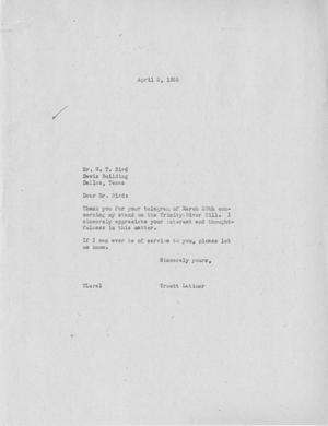 [Letter from Truett Latimer to W. T. Bird, April 5, 1955]