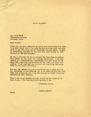 [Letter from Truett Latimer to Frank Bell, April 14, 1955]