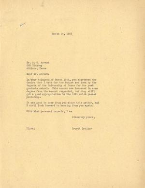 [Letter from Truett Latimer to A. G. Arrant, March 16, 1955]