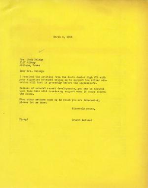 [Letter from Truett Latimer to Mrs. Jack Belsky, March 8, 1955]