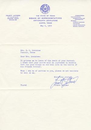 [Letter from Truett Latimer to Mrs. D. W. Bradshaw, May 9, 1955] HSUL_1-06-02-032