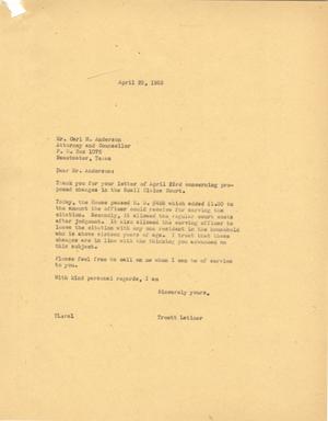 [Letter from Truett Latimer to Carl M. Anderson, April 25, 1955]