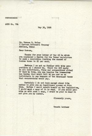 [Letter from Truett Latimer to Horace R. Belew, May 30, 1955]