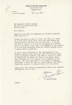 [Letter from T. Berney Blain to Truett Latimer, February 14, 1955]