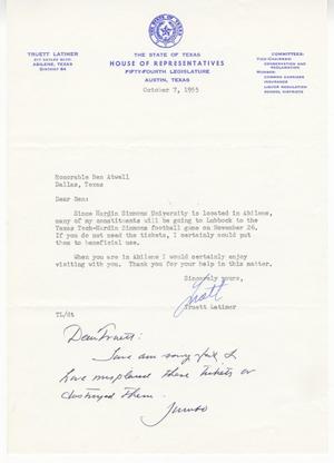 [Letter from Truett Latimer to Ben Atwell, October 7, 1955]