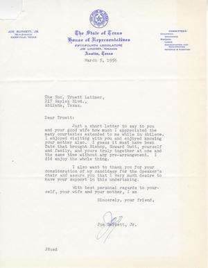 [Letter from Joe Burkett, Jr. to Truett Latimer, March 5, 1955]