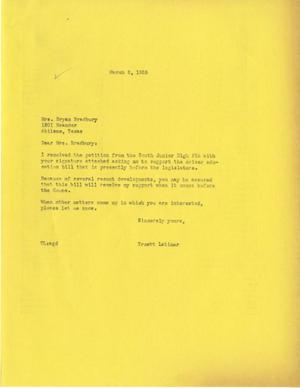 [Letter from Truett Latimer to Mrs. Bryan Bradbury, March 8, 1955]
