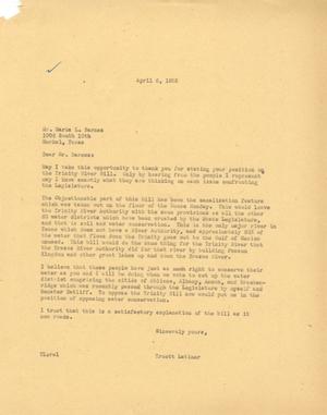 [Letter from Truett Latimer to Marka L. Barnes, April 6, 1955]