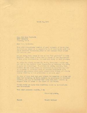 [Letter from Truett Latimer to Mrs. Mae Rene Bordwell, March 31, 1955]