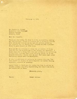 [Letter from Truett Latimer to Gordon R. Bennett, February 11, 1955]