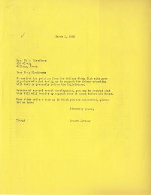 [Letter from Truett Latimer to Mrs. B. L. Blackburn, March 1, 1955]