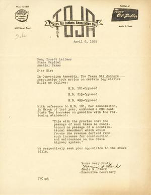 [Letter from Jamie N. Clark to Truett Latimer, April 6, 1955]