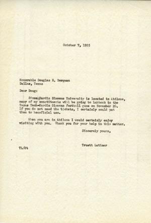 [Letter from Truett Latimer to Douglas E. Bergman, October 7, 1955]